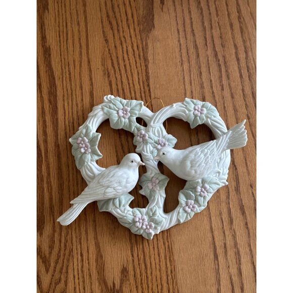 Porcelain Heart Shaped Wall Hanging Art Doves By Crowning Touch Collection - Picture 4 of 8